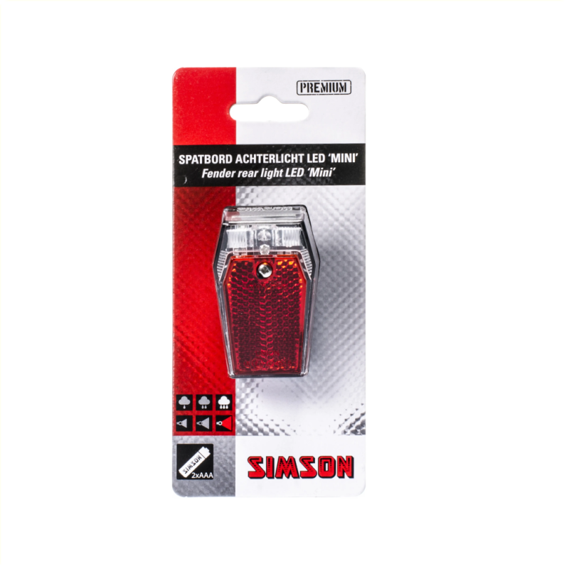Simson Batterij Spatbord achterlicht ''Mini'' 1 LED on/off