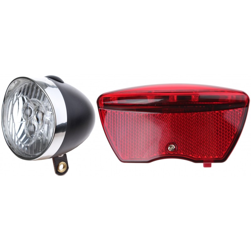 IkziLight koplamp Retro 3xLED, zwart en reflector 5xLED Batterij