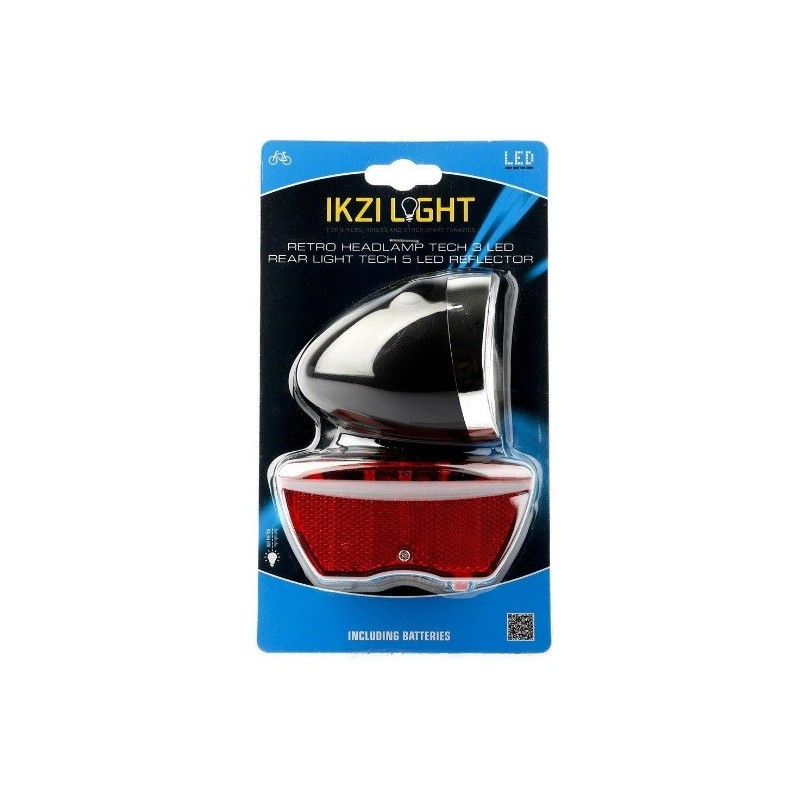 IkziLight koplamp Retro 3xLED, zwart en reflector 5xLED Batterij