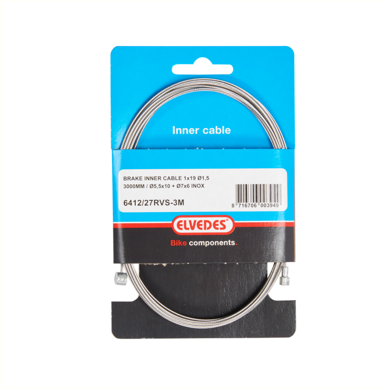 Elvedes Binnenkabel Rem 3.00m diameter1,5mm met 2 nippel 7x6mm en 5.5x10