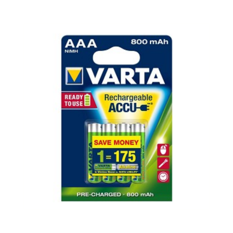 Varta AAA NIMH oplaadbare batterijen 800mA Ready2Use per 4