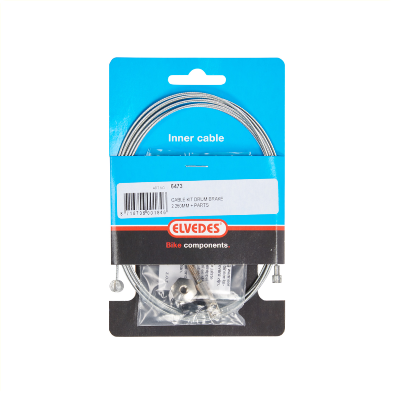 Elvedes Binnenkabel trommelrem, 2 nippels. Draadeind met inbus, 1.80m