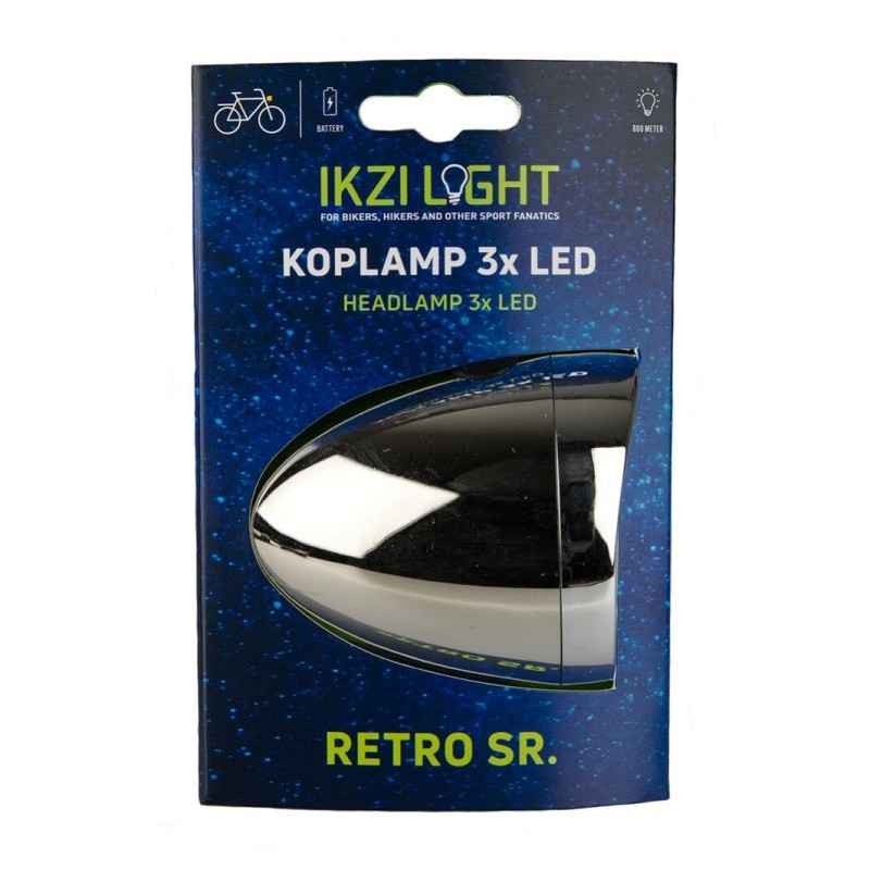 IkziLight koplamp Retro 3xled, chroom Batterij